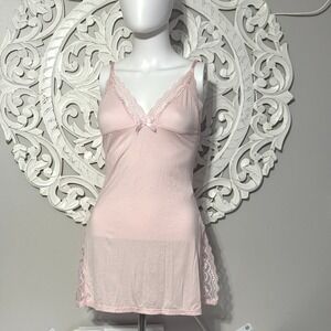 Avidlove‎ Pink Lace Trim Sheer Cami Slip Dress Coquette Lingerie Small NWT